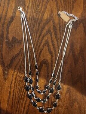 Apt. 9 Silver Multi-Strand Necklace with Black Teardrops